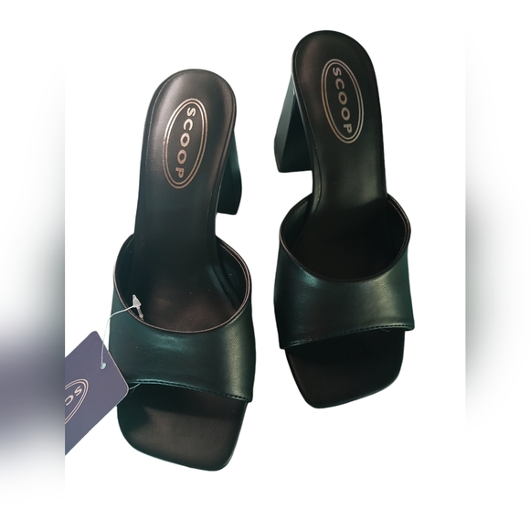 Scoop Block Heel Mule Sandal Black Slip On Size 6 NWT - Picture 2 of 7